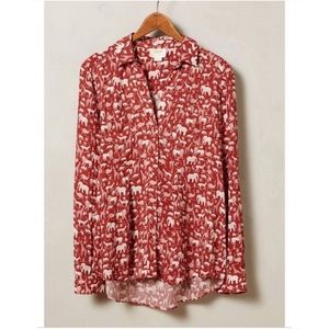 Anthropologie Maeve Red Elephant Blouse